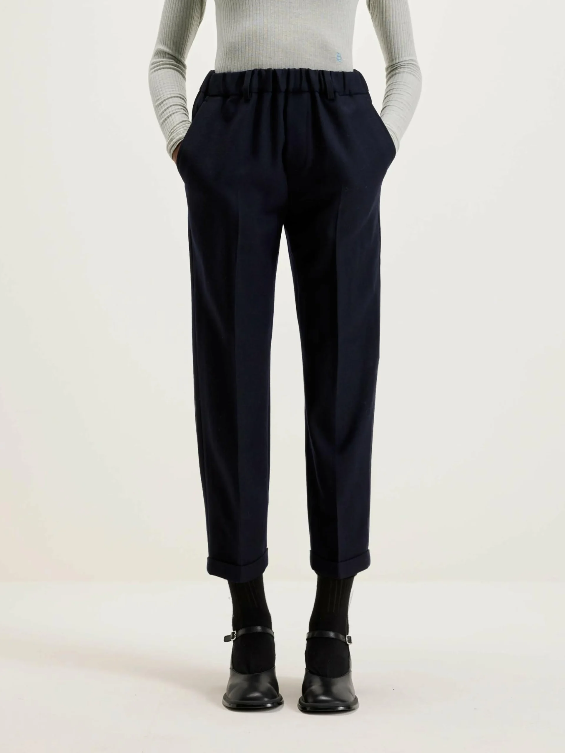 NICHOLSON & NICHOLSON Sand Boyfriend Broek Van Wol